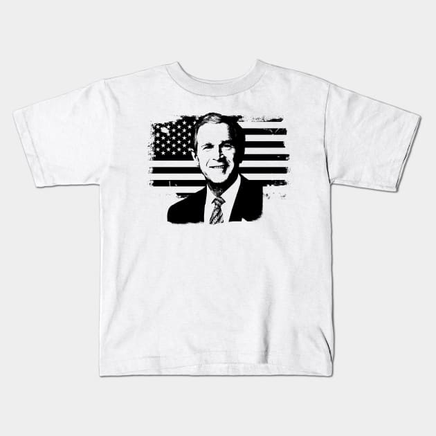 George W. Bush Portrait Kids T-Shirt by phatvo